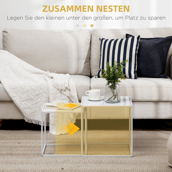 Couchtisch 2er-Set modern Design Stahlgestell Weiss