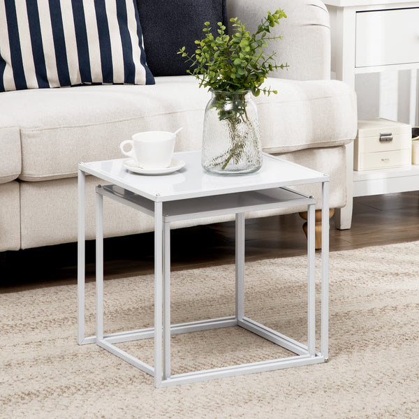 Couchtisch 2er-Set modern Design Stahlgestell Weiss