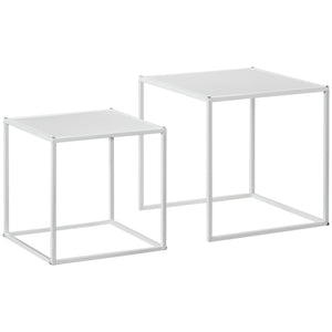 Couchtisch 2er-Set modern Design Stahlgestell Weiss