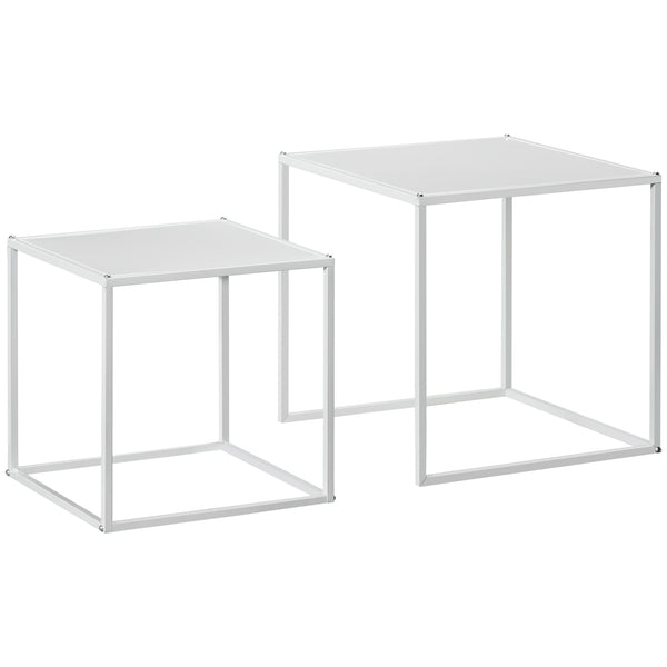 Couchtisch 2er-Set modern Design Stahlgestell Weiss