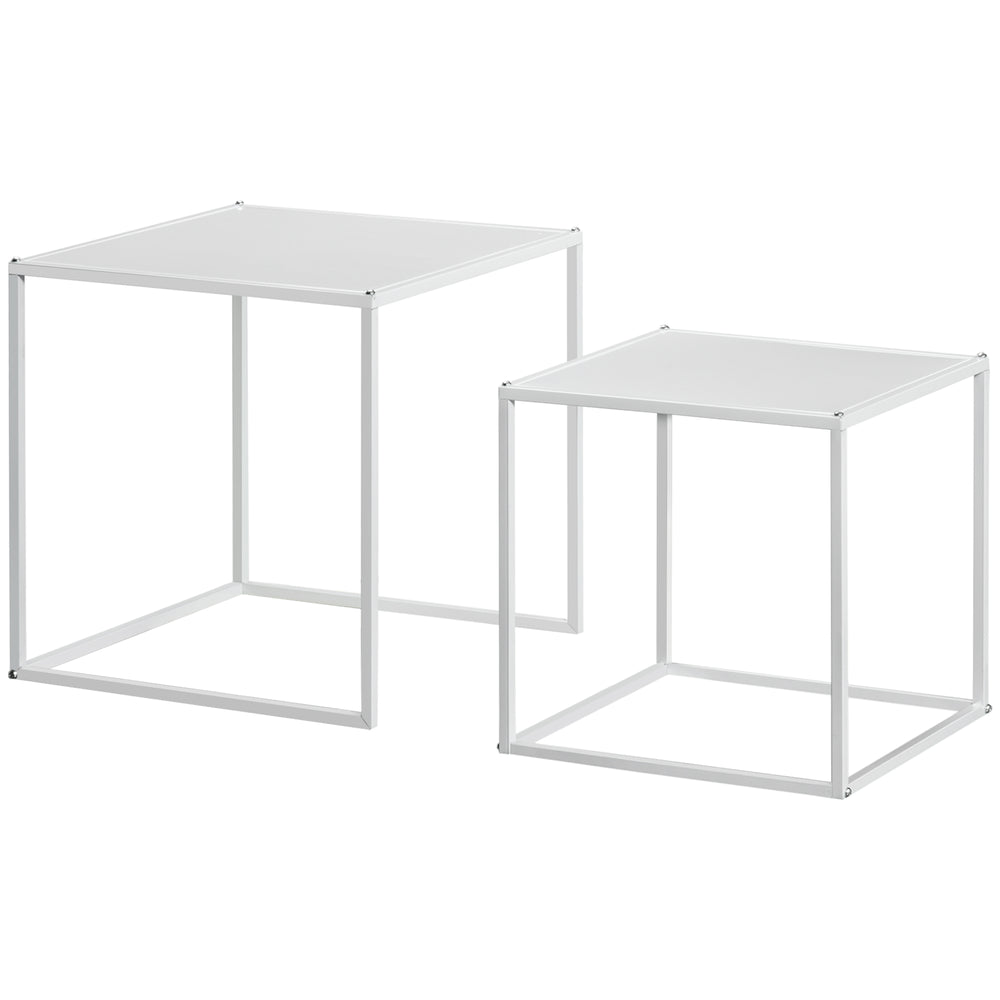 Couchtisch 2er-Set modern Design Stahlgestell Weiss