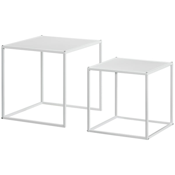 Couchtisch 2er-Set modern Design Stahlgestell Weiss