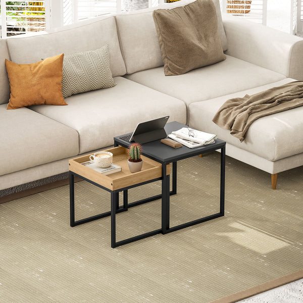 Couchtisch 2er Set modern quadratisch für Wohnzimmer schwarz