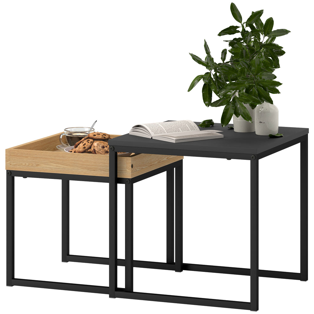 Couchtisch 2er Set modern quadratisch für Wohnzimmer schwarz
