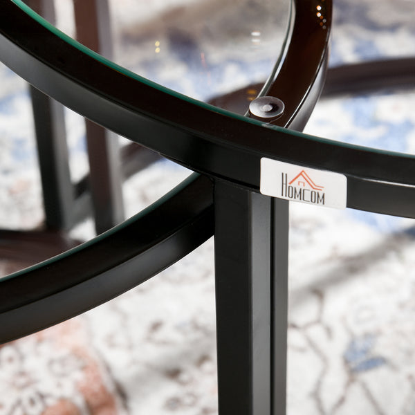 Couchtisch 2er-Set Stahlgestell Hartglas stapelbar Schwarz