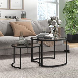 Couchtisch 2er-Set Stahlgestell Hartglas stapelbar Schwarz