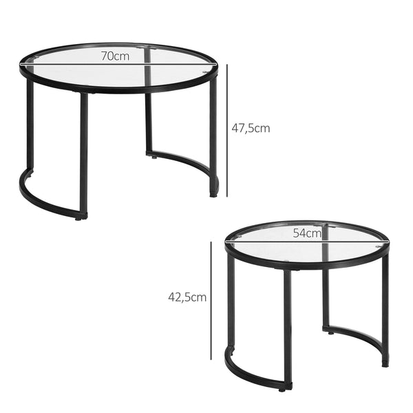 Couchtisch 2er-Set Stahlgestell Hartglas stapelbar Schwarz