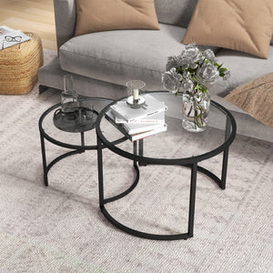 Couchtisch 2er-Set Stahlgestell Hartglas stapelbar Schwarz