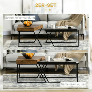 Couchtisch 2er-Set Stahlrahmen Industriedesign Schwarz-Braun