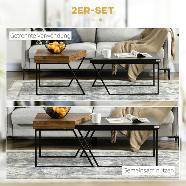Couchtisch 2er-Set Stahlrahmen Industriedesign Schwarz-Braun