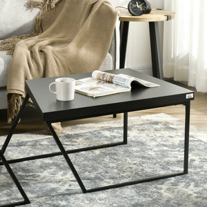 Couchtisch 2er-Set Stahlrahmen Industriedesign Schwarz-Braun