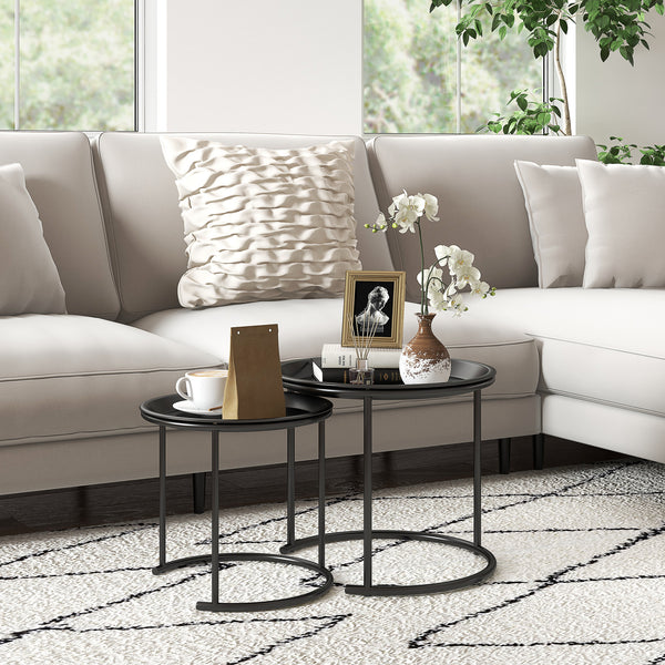 Couchtisch 2er-Set stapelbar Ø43/35cm für Wohnzimmer Schwarz