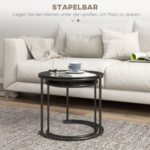 Couchtisch 2er-Set stapelbar Ø43/35cm für Wohnzimmer Schwarz