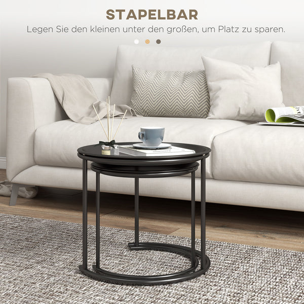Couchtisch 2er-Set stapelbar Ø43/35cm für Wohnzimmer Schwarz