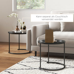 Couchtisch 2er-Set stapelbar Ø43/35cm für Wohnzimmer Schwarz