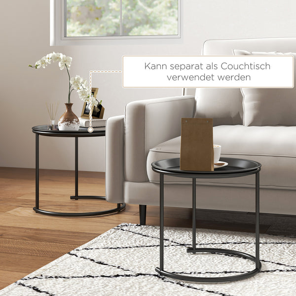 Couchtisch 2er-Set stapelbar Ø43/35cm für Wohnzimmer Schwarz