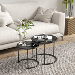 Couchtisch 2er-Set stapelbar Ø43/35cm für Wohnzimmer Schwarz