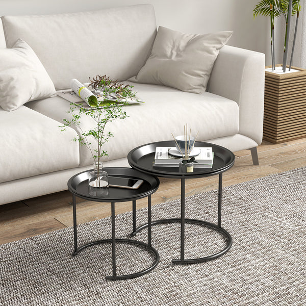Couchtisch 2er-Set stapelbar Ø43/35cm für Wohnzimmer Schwarz
