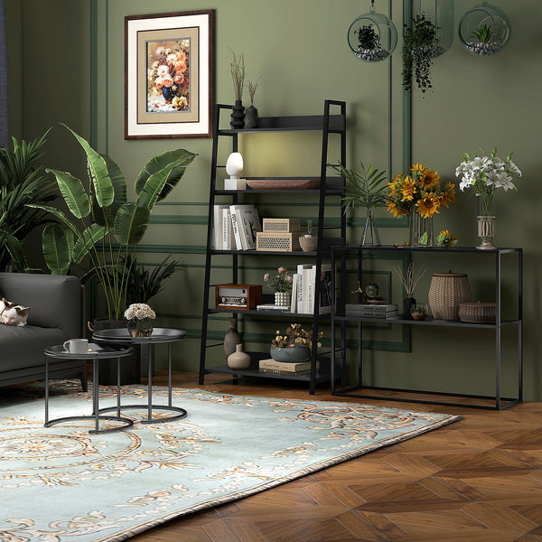 Couchtisch 2er-Set stapelbar Ø43/35cm für Wohnzimmer Schwarz