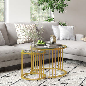 Couchtisch 2er-Set stapelbar Stahlgestell Gold
