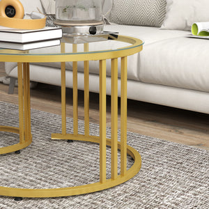 Couchtisch 2er-Set stapelbar Stahlgestell Gold