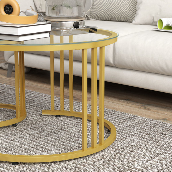 Couchtisch 2er-Set stapelbar Stahlgestell Gold