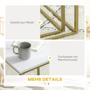 Couchtisch 2er-Set stapelbar Stahlrahmen Weiss-Gold
