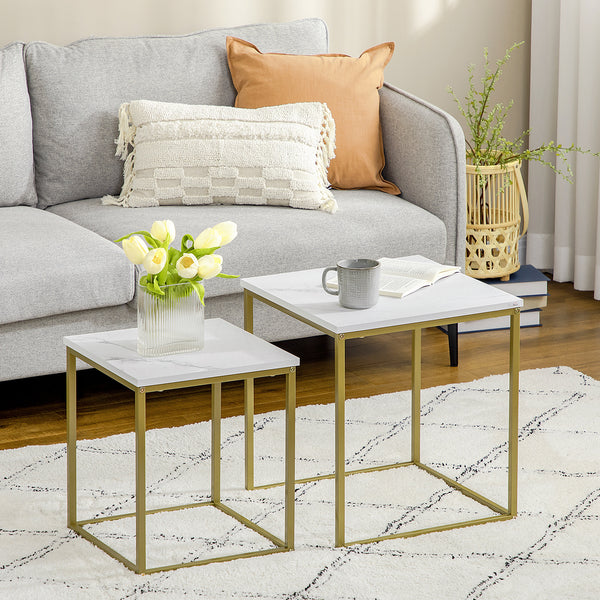 Couchtisch 2er-Set stapelbar Stahlrahmen Weiss-Gold