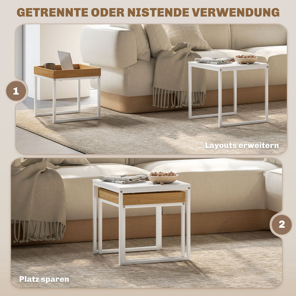 Couchtisch 2er-Set quadratisch für kleine Räume MDF Metall weiss