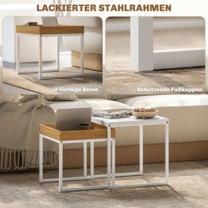 Couchtisch 2er-Set quadratisch für kleine Räume MDF Metall weiss