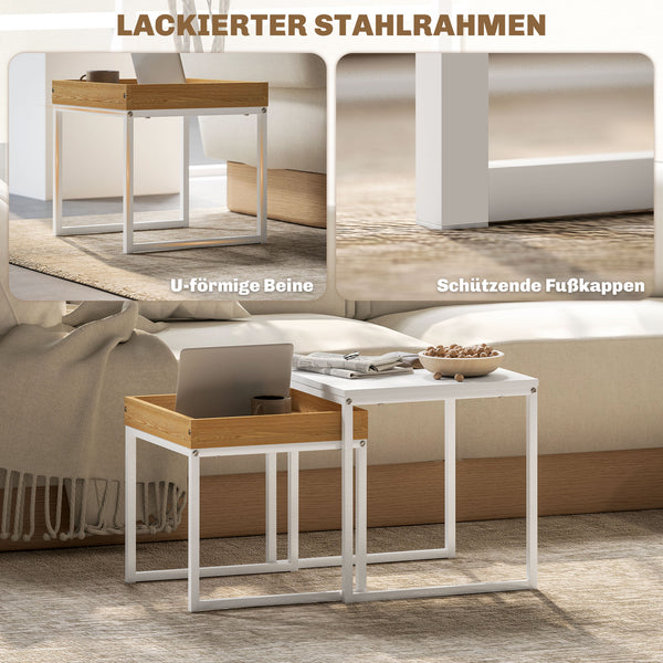 Couchtisch 2er-Set quadratisch für kleine Räume MDF Metall weiss