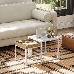 Couchtisch 2er-Set quadratisch für kleine Räume MDF Metall weiss