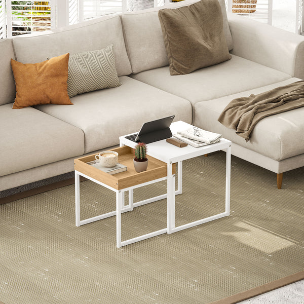 Couchtisch 2er-Set quadratisch für kleine Räume MDF Metall weiss