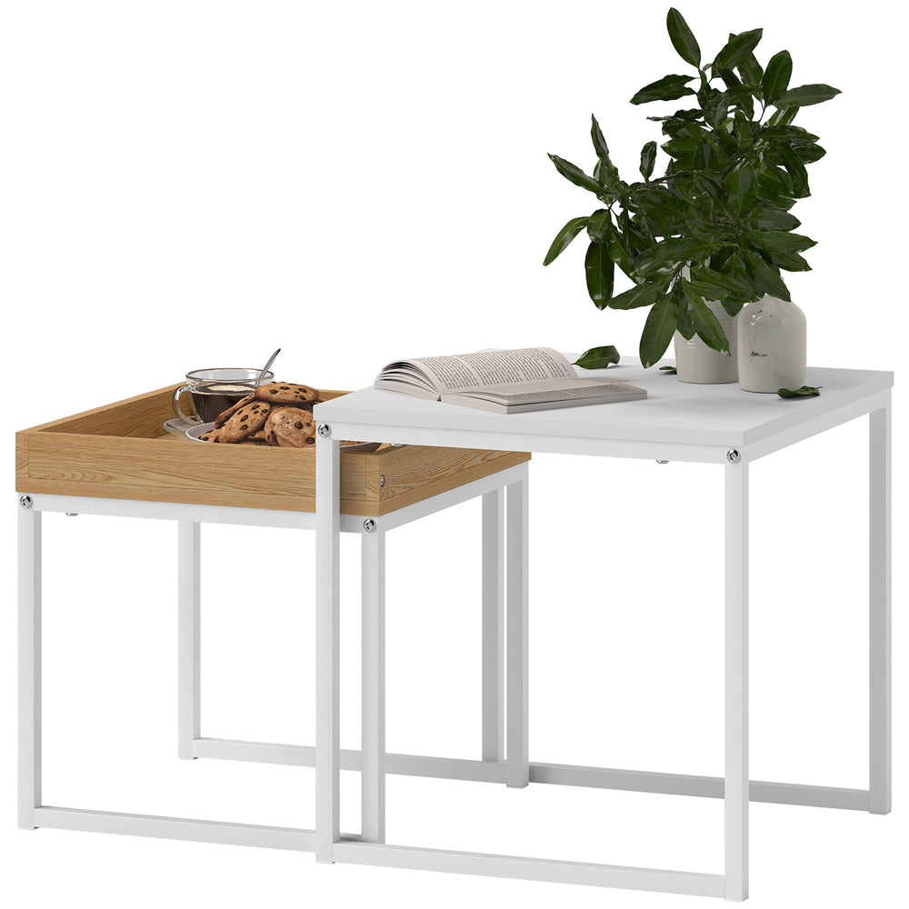 Couchtisch 2er-Set quadratisch für kleine Räume MDF Metall weiss