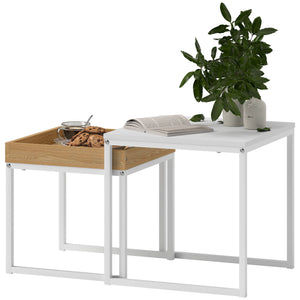 Couchtisch 2er-Set quadratisch für kleine Räume MDF Metall weiss