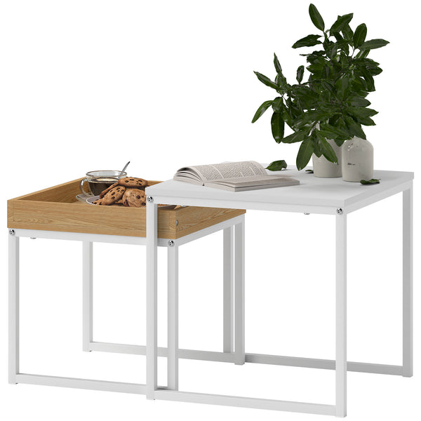 Couchtisch 2er-Set quadratisch für kleine Räume MDF Metall weiss