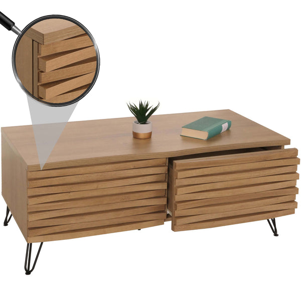 Couchtisch Wohnzimmertisch 3D-Design 2 Schubladen MDF Metall 46x110x55cm natur