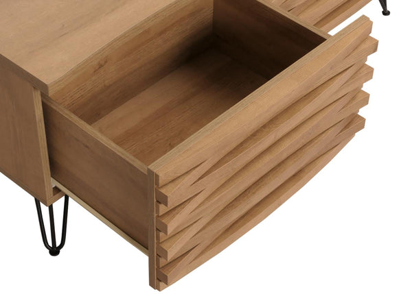 Couchtisch Wohnzimmertisch 3D-Design 2 Schubladen MDF Metall 46x110x55cm natur