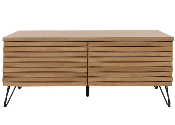 Couchtisch Wohnzimmertisch 3D-Design 2 Schubladen MDF Metall 46x110x55cm natur