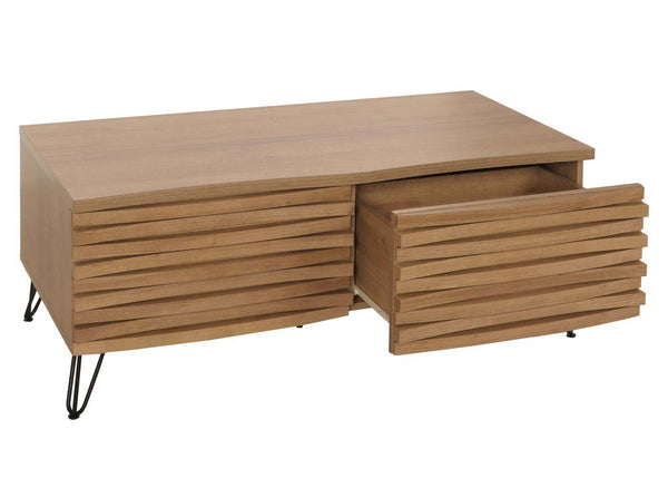 Couchtisch Wohnzimmertisch 3D-Design 2 Schubladen MDF Metall 46x110x55cm natur