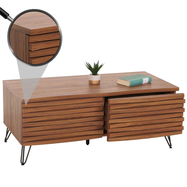 Couchtisch Wohnzimmertisch 3D-Design 2 Schubladen MDF Metall 46x110x55cm Walnuss-Optik