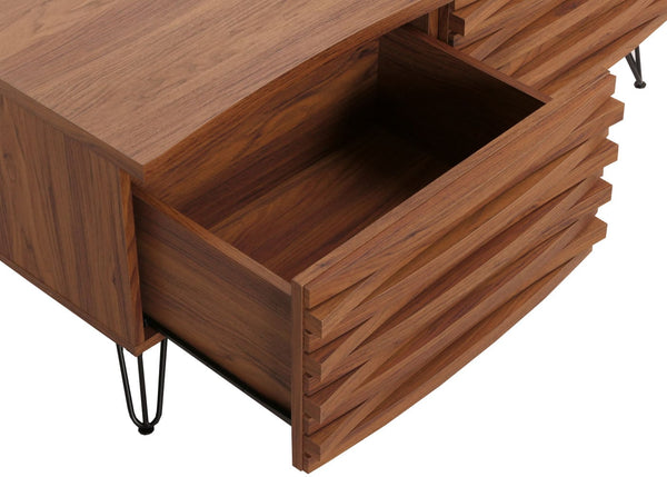 Couchtisch Wohnzimmertisch 3D-Design 2 Schubladen MDF Metall 46x110x55cm Walnuss-Optik
