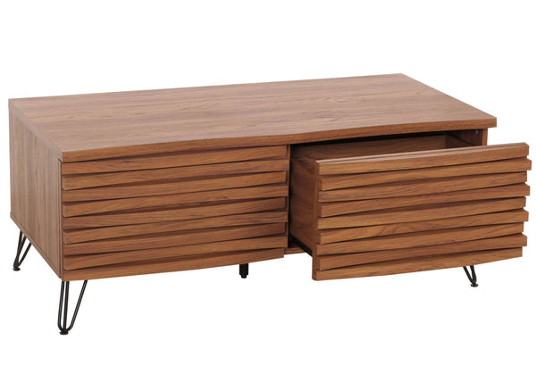 Couchtisch Wohnzimmertisch 3D-Design 2 Schubladen MDF Metall 46x110x55cm Walnuss-Optik