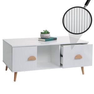 Couchtisch Beistelltisch Sofatisch Schubladen Türen 3D-Design 43x100x60cm weiss