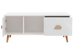 Couchtisch Beistelltisch Sofatisch Schubladen Türen 3D-Design 43x100x60cm weiss