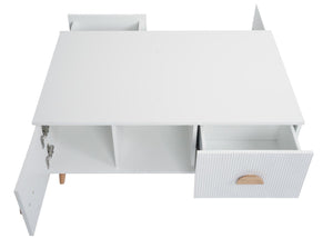 Couchtisch Beistelltisch Sofatisch Schubladen Türen 3D-Design 43x100x60cm weiss