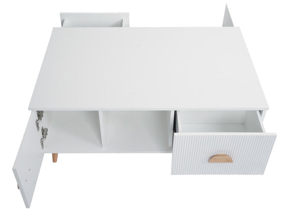 Couchtisch Beistelltisch Sofatisch Schubladen Türen 3D-Design 43x100x60cm weiss