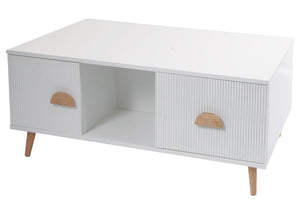 Couchtisch Beistelltisch Sofatisch Schubladen Türen 3D-Design 43x100x60cm weiss