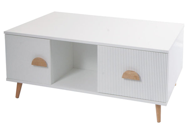 Couchtisch Beistelltisch Sofatisch Schubladen Türen 3D-Design 43x100x60cm weiss