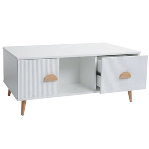 Couchtisch Beistelltisch Sofatisch Schubladen Türen 3D-Design 43x100x60cm weiss